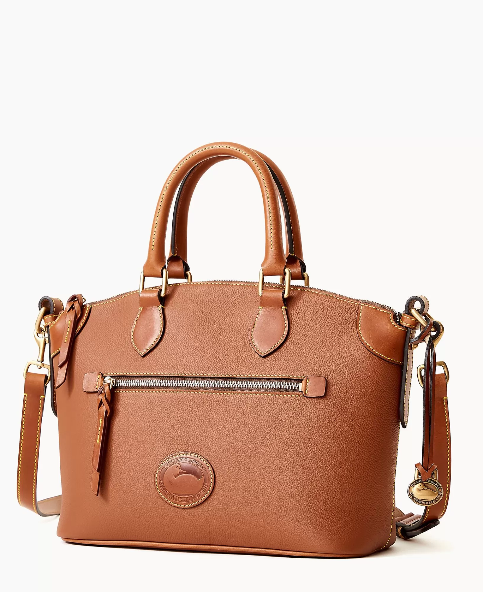 Shoulder Bags | Satchels>Dooney & Bourke All Weather Leather 3.0 Domed Satchel 30 Caramel