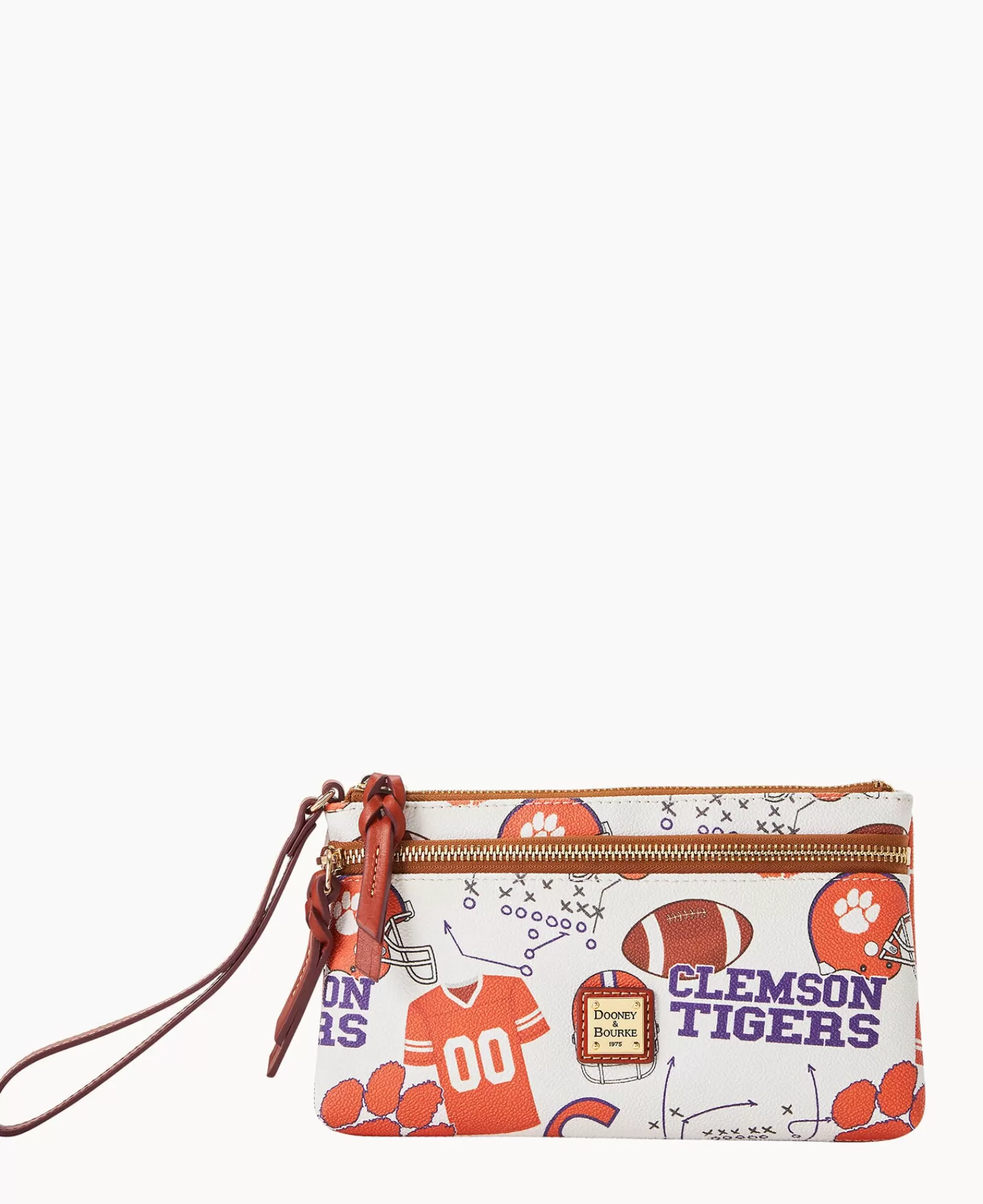 Wristlets | Wallets>Dooney & Bourke Collegiate Clemson University Double Zip Wristlet WhiteMulti