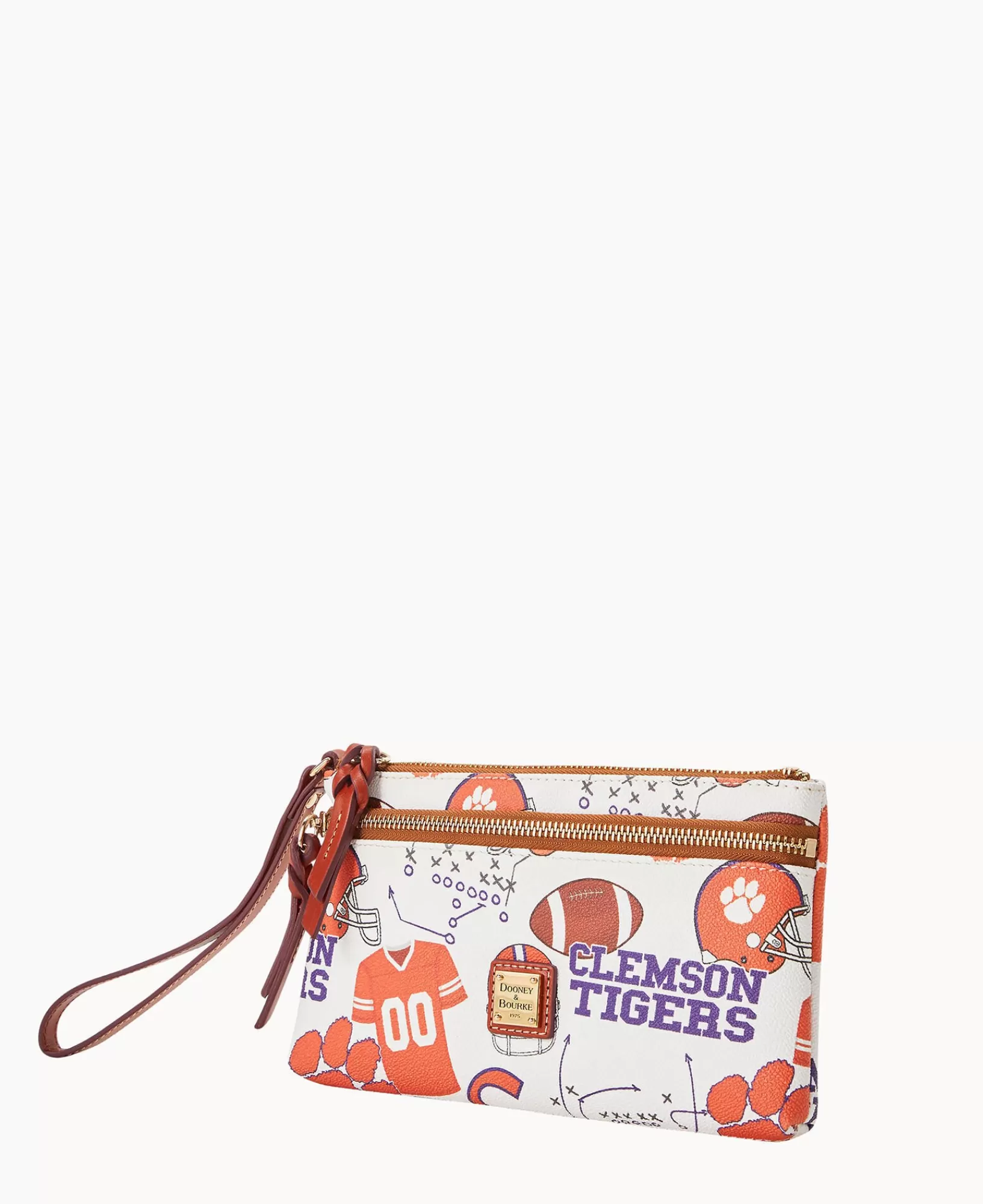 Wristlets | Wallets>Dooney & Bourke Collegiate Clemson University Double Zip Wristlet WhiteMulti