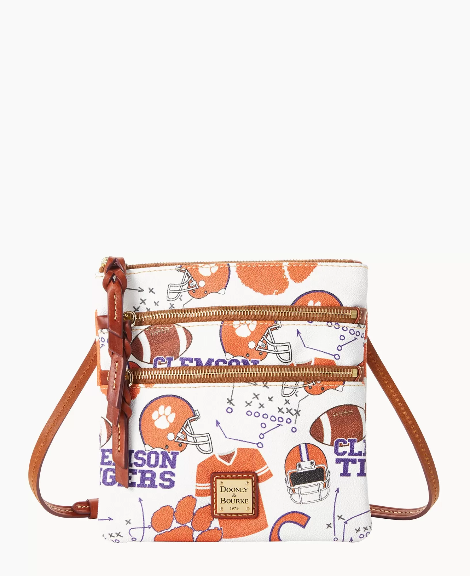 Shoulder Bags | Crossbodies>Dooney & Bourke Collegiate Clemson University North South Triple Zip Crossbody WhiteMulti