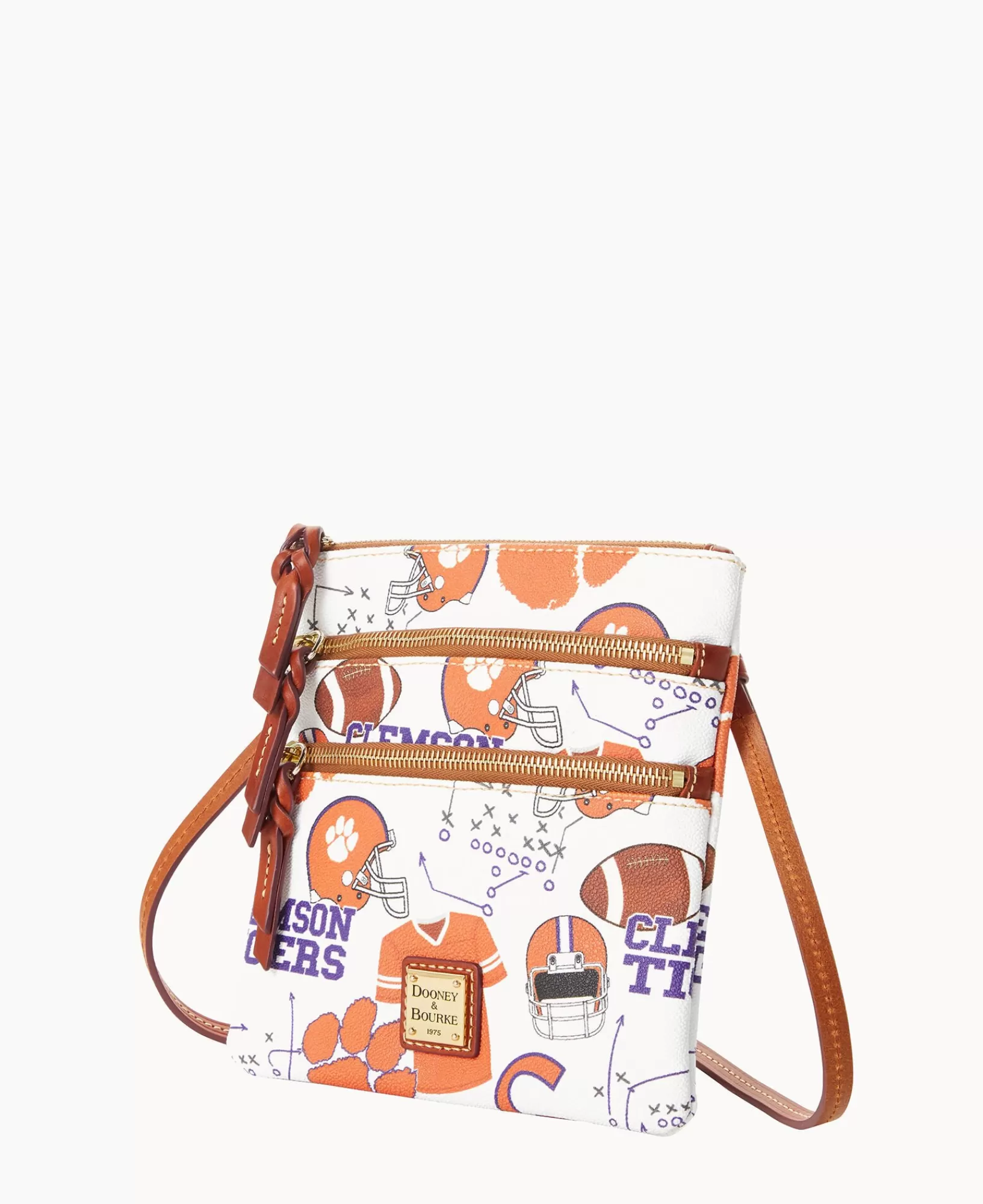 Shoulder Bags | Crossbodies>Dooney & Bourke Collegiate Clemson University North South Triple Zip Crossbody WhiteMulti