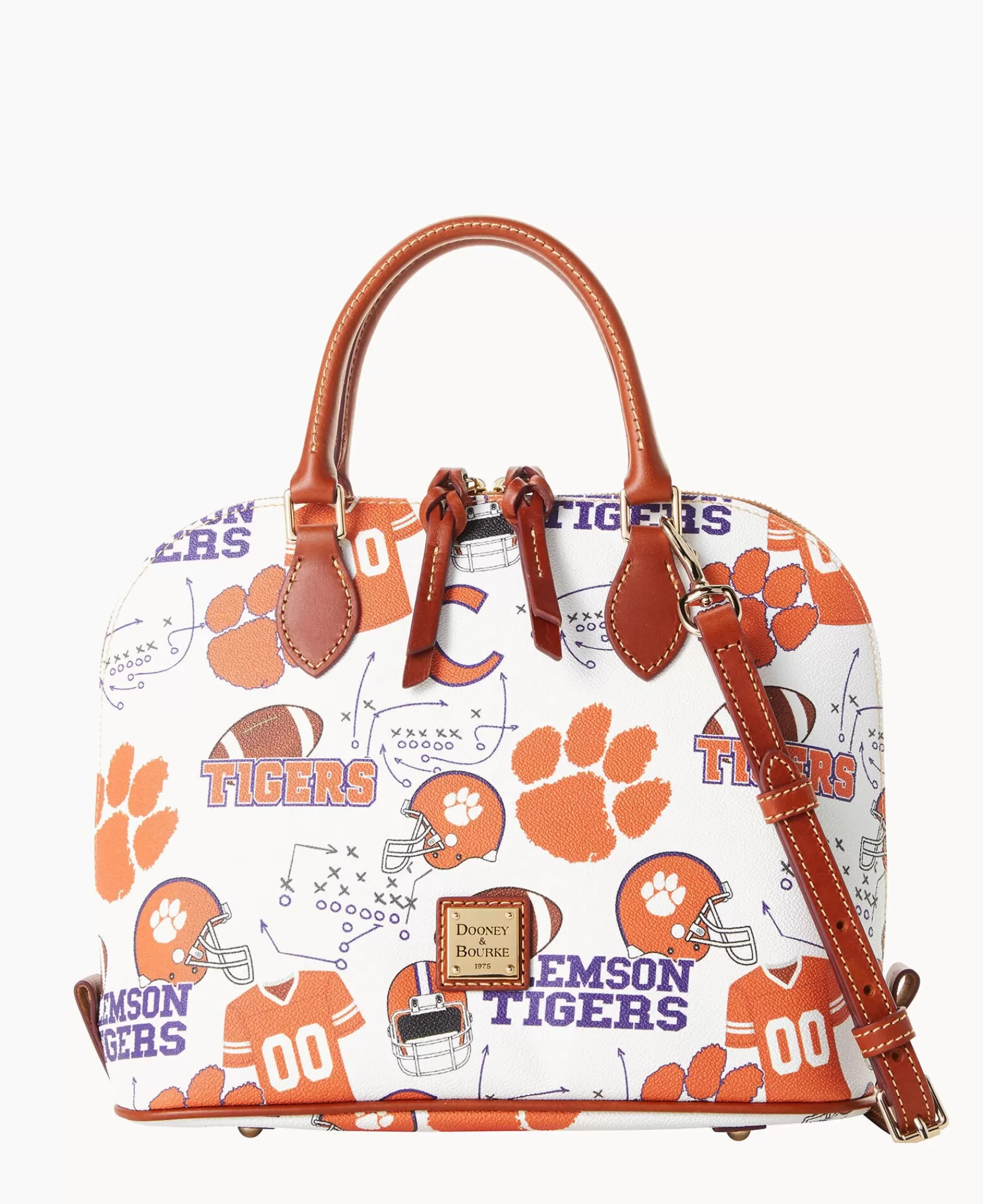 Shoulder Bags | Crossbodies>Dooney & Bourke Collegiate Clemson University Zip Zip Satchel WhiteMulti