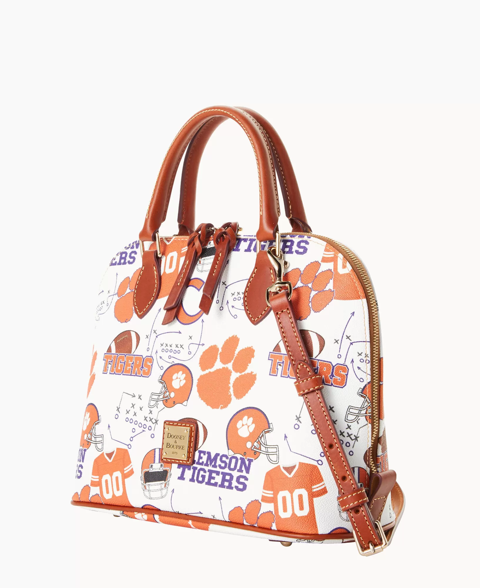 Shoulder Bags | Crossbodies>Dooney & Bourke Collegiate Clemson University Zip Zip Satchel WhiteMulti