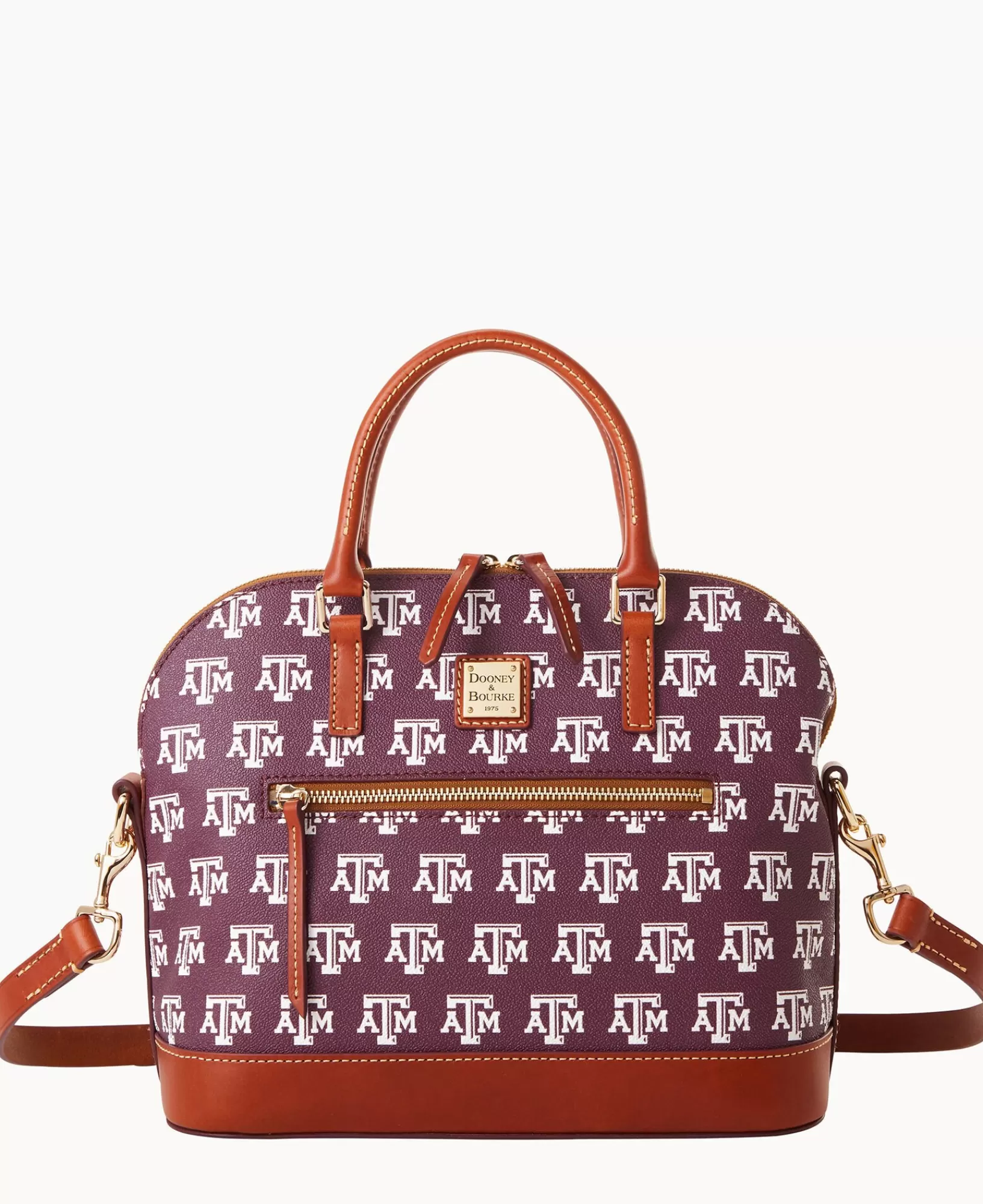 Shoulder Bags | Satchels>Dooney & Bourke Collegiate Texas Achr(38)M University Domed Zip Satchel Rouge