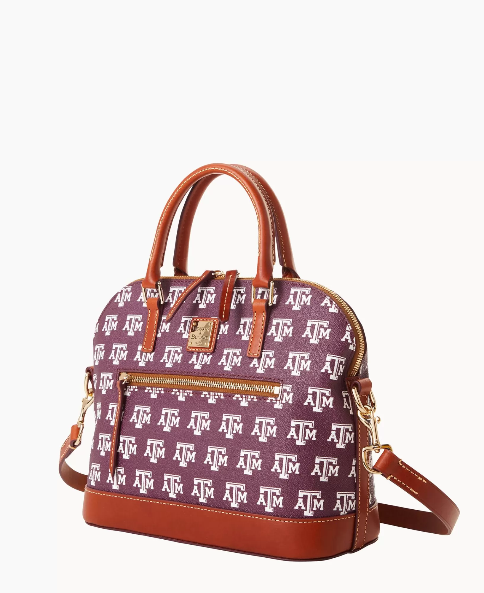 Shoulder Bags | Satchels>Dooney & Bourke Collegiate Texas Achr(38)M University Domed Zip Satchel Rouge