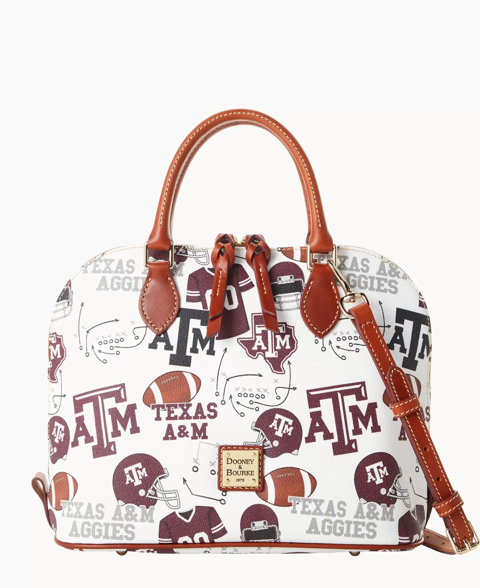 Shoulder Bags | Crossbodies>Dooney & Bourke Collegiate Texas Achr(38)M University Zip Zip Satchel WhiteMulti