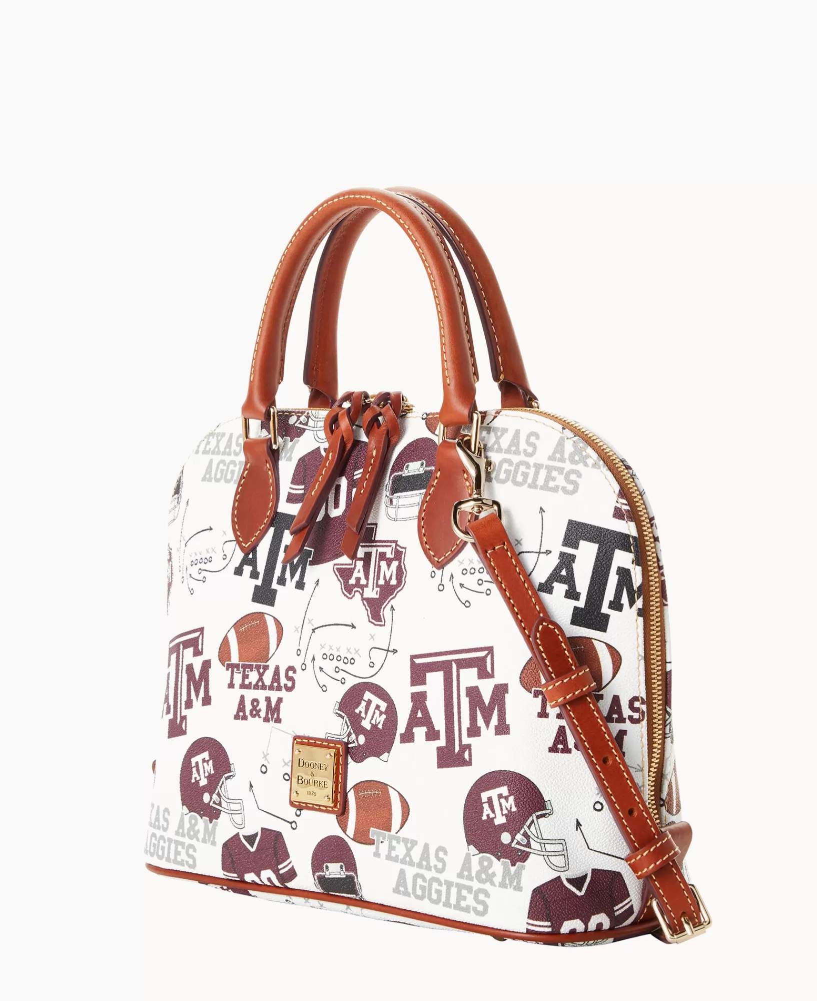 Shoulder Bags | Crossbodies>Dooney & Bourke Collegiate Texas Achr(38)M University Zip Zip Satchel WhiteMulti