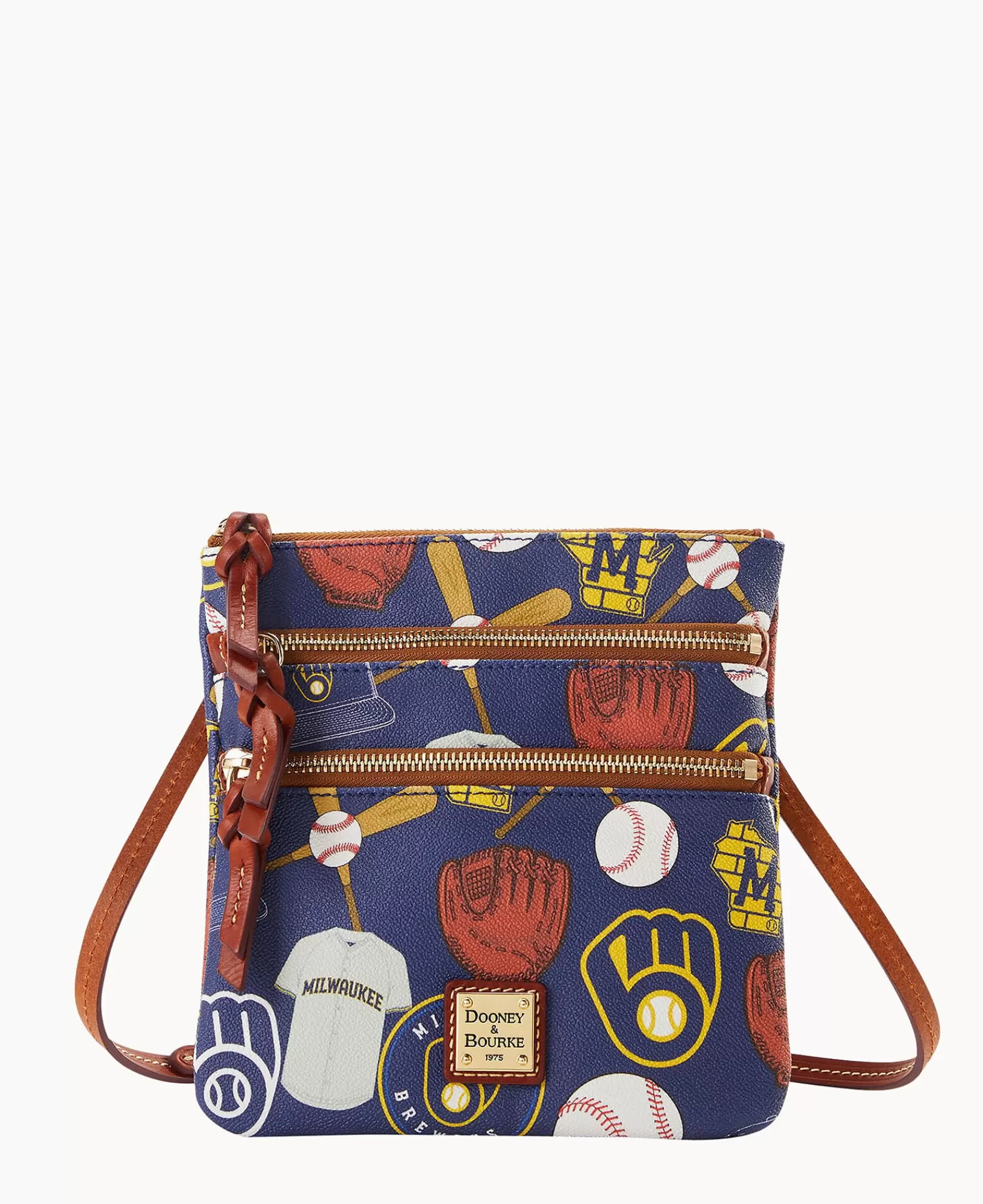 Shoulder Bags | Crossbodies>Dooney & Bourke MLB Brewers North South Triple Zip Crossbody Navy