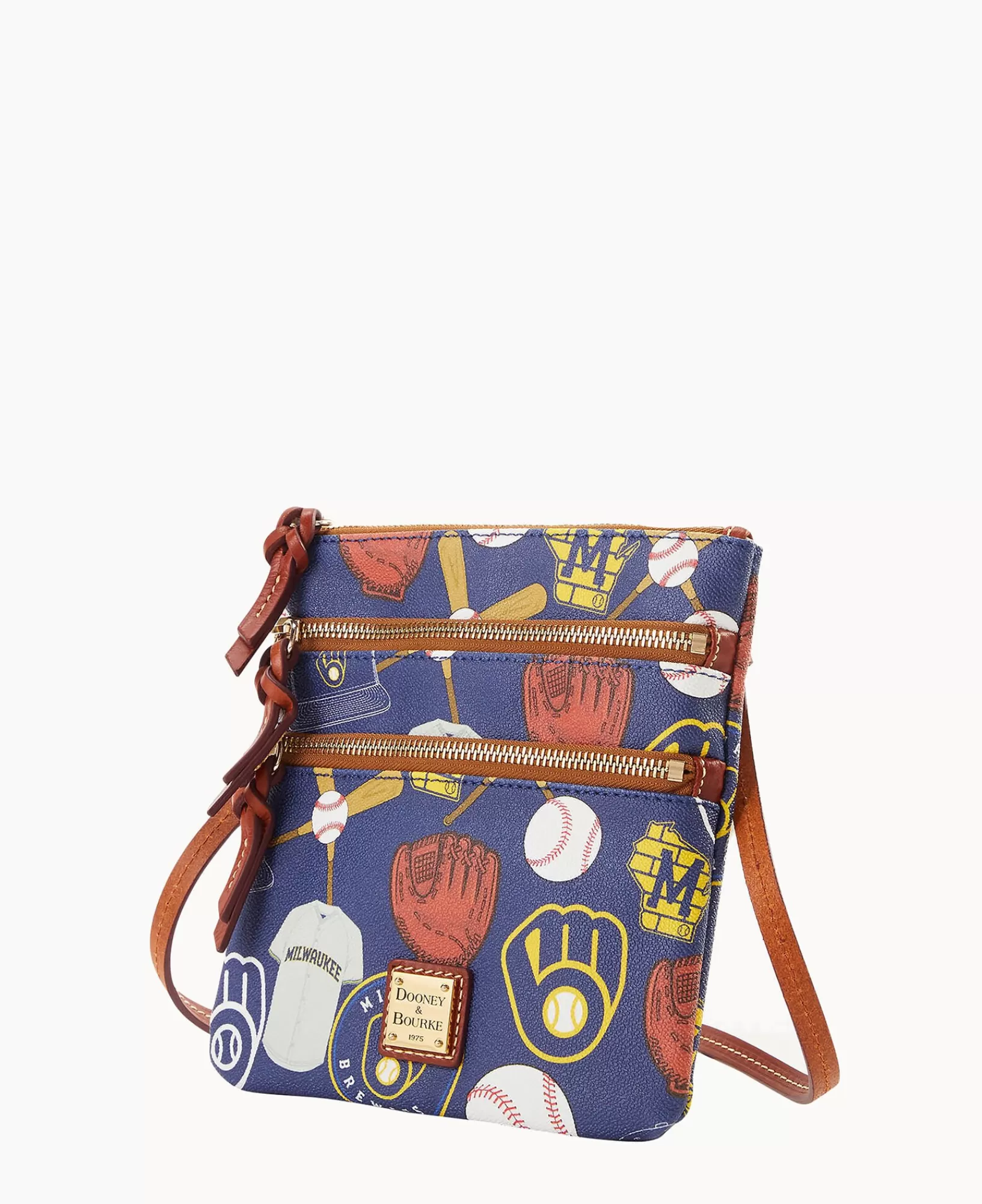 Shoulder Bags | Crossbodies>Dooney & Bourke MLB Brewers North South Triple Zip Crossbody Navy