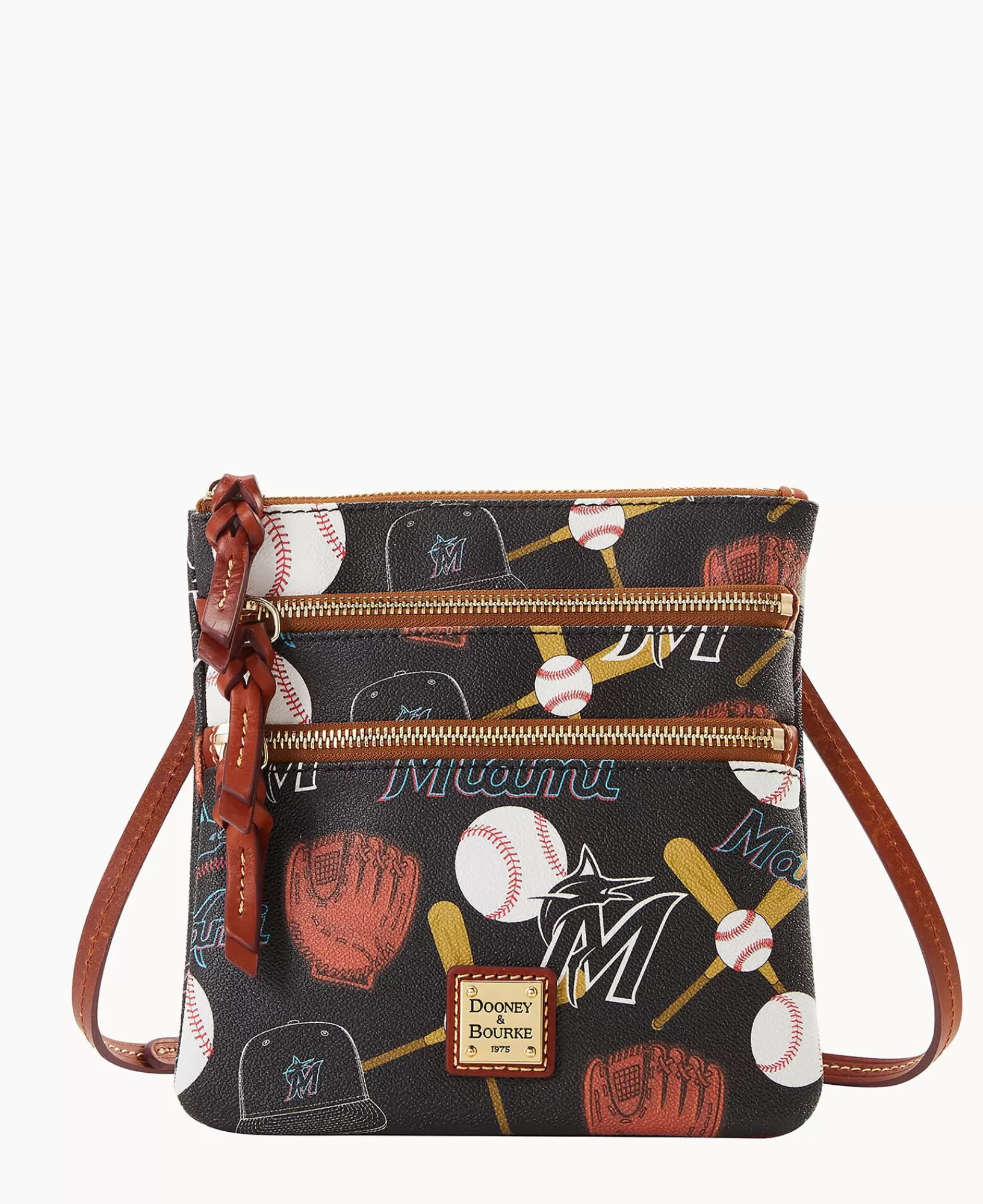 Shoulder Bags | Crossbodies>Dooney & Bourke MLB Marlins North South Triple Zip Crossbody Black