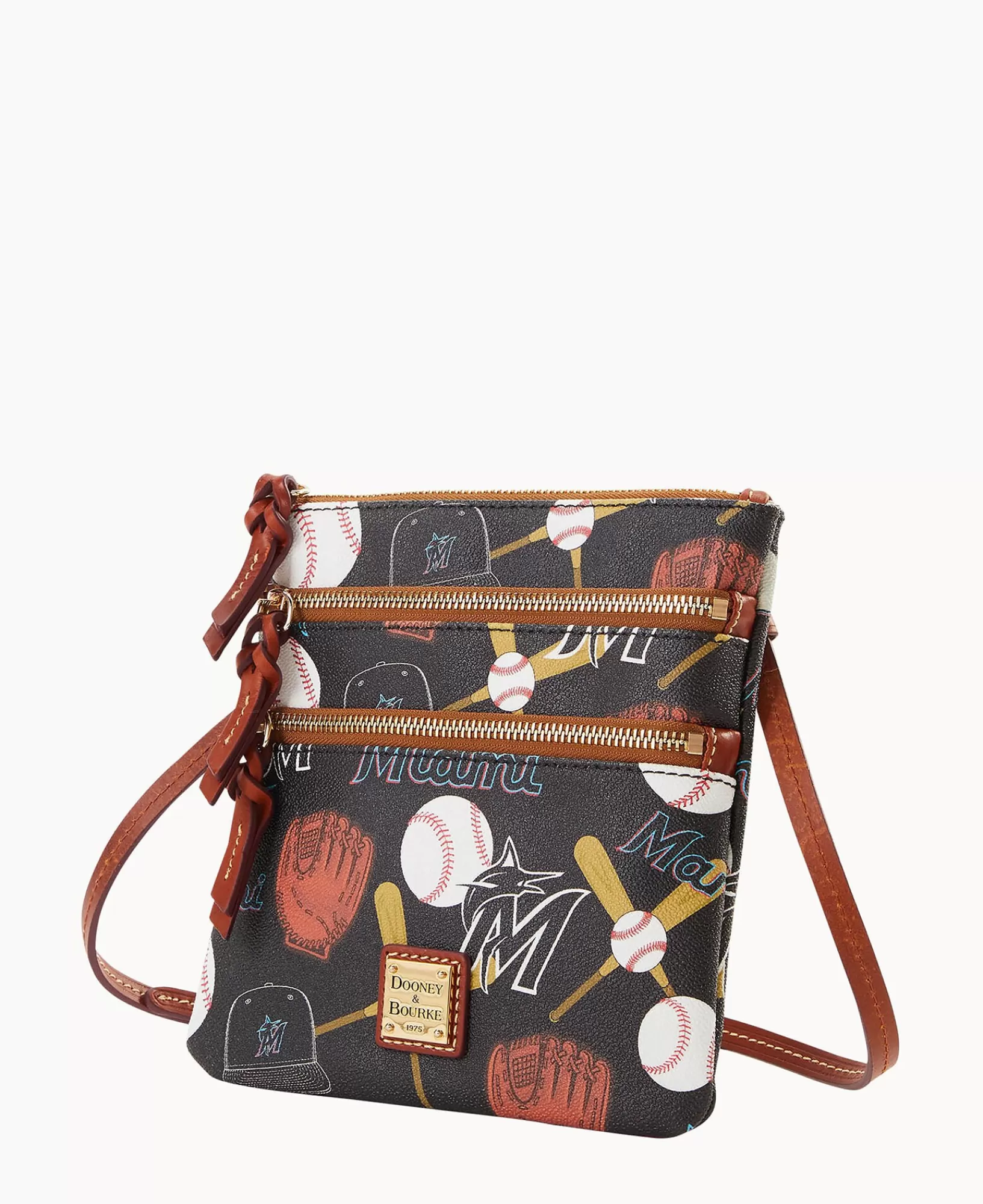 Shoulder Bags | Crossbodies>Dooney & Bourke MLB Marlins North South Triple Zip Crossbody Black