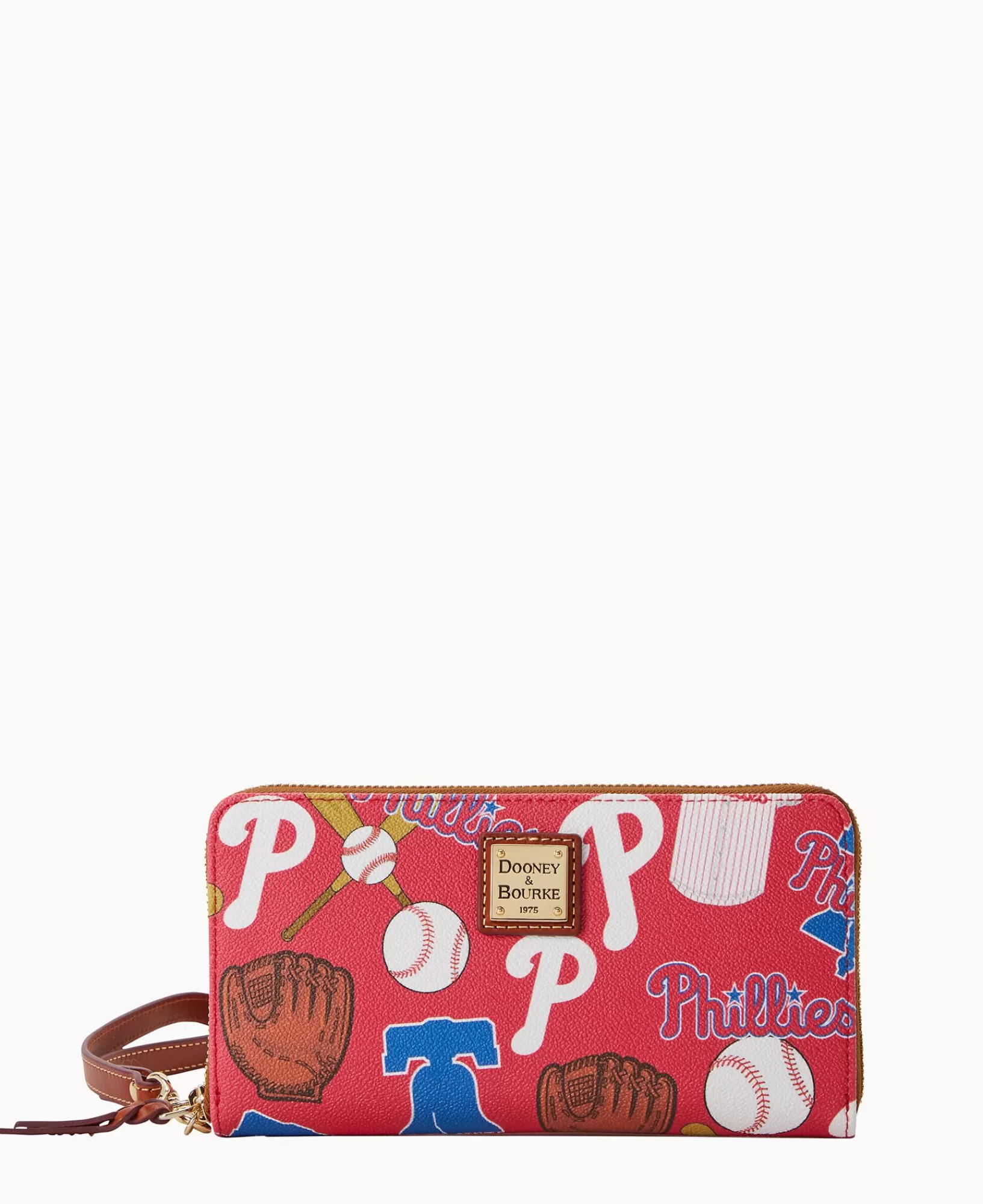 Wristlets>Dooney & Bourke MLB Phillies Large Zip Around Wristlet Red