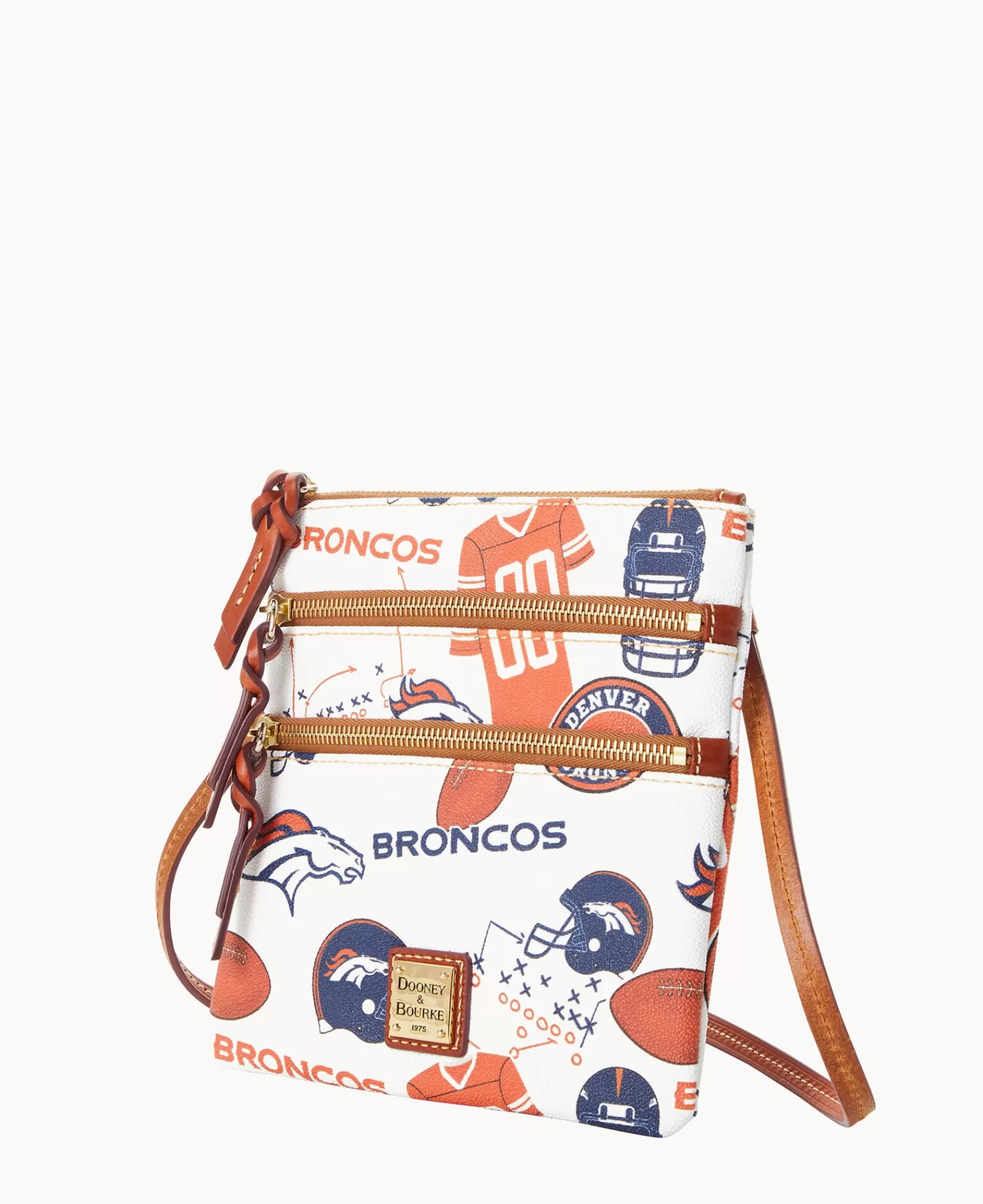 Shoulder Bags | Crossbodies>Dooney & Bourke NFL Broncos North South Triple Zip Crossbody WhiteMulti