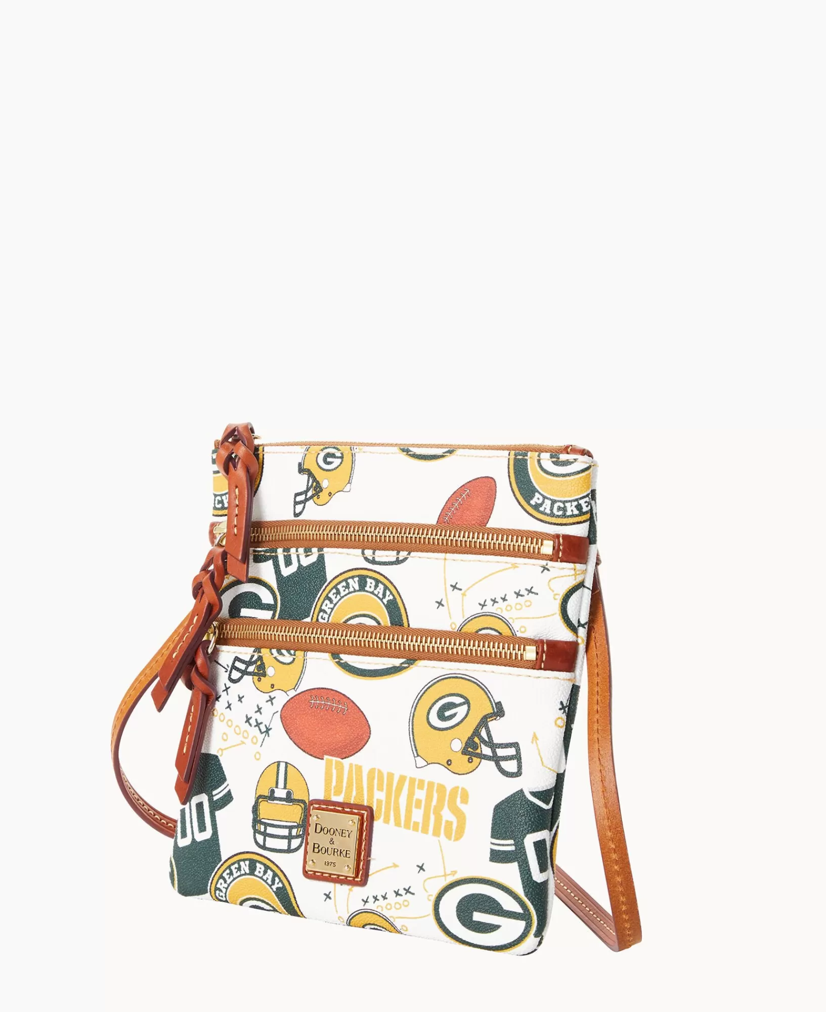 Shoulder Bags | Crossbodies>Dooney & Bourke NFL Packers North South Triple Zip Crossbody WhiteMulti