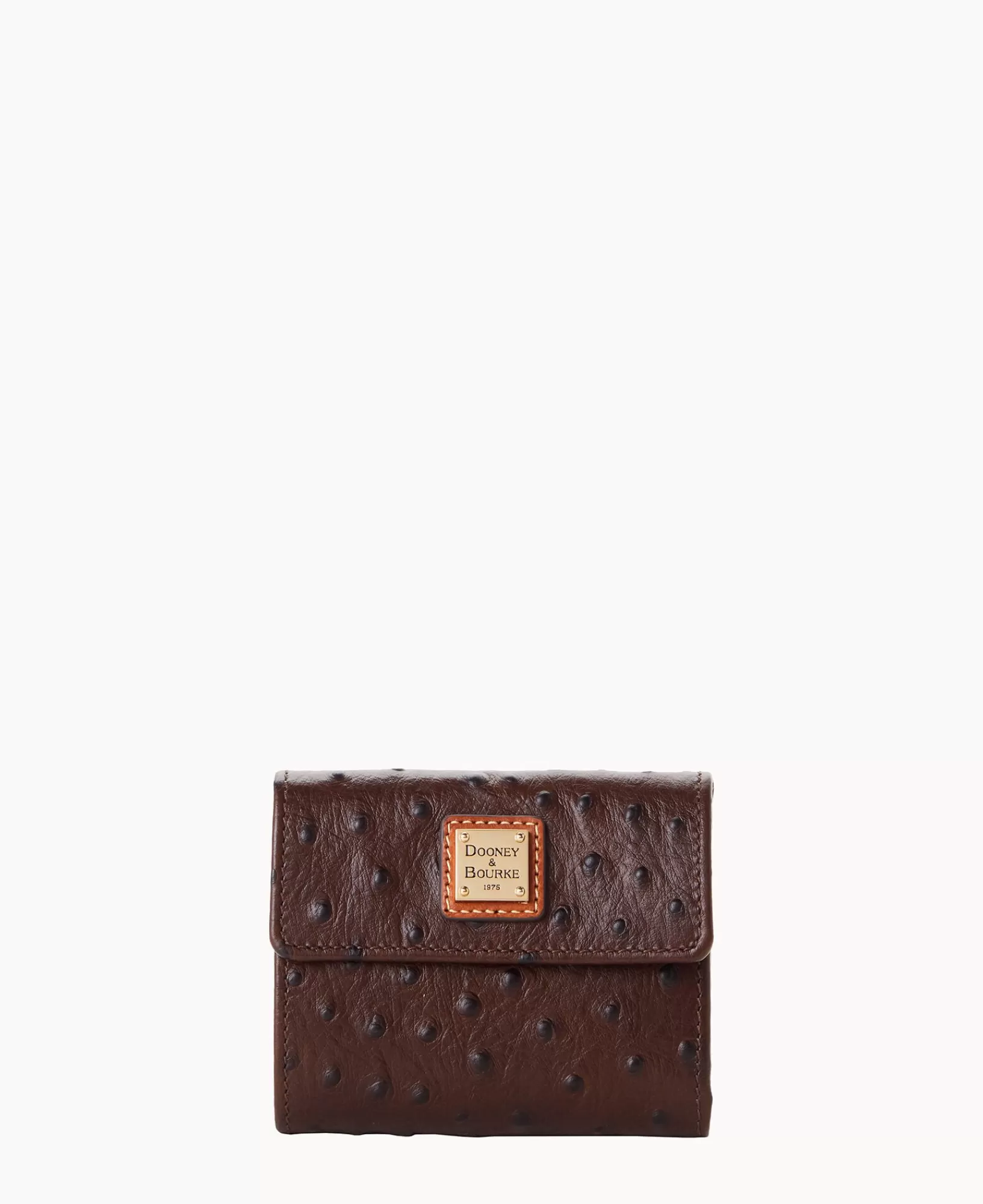 Wallets>Dooney & Bourke Ostrich Small Flap Credit Card Wallet BrownTmoro