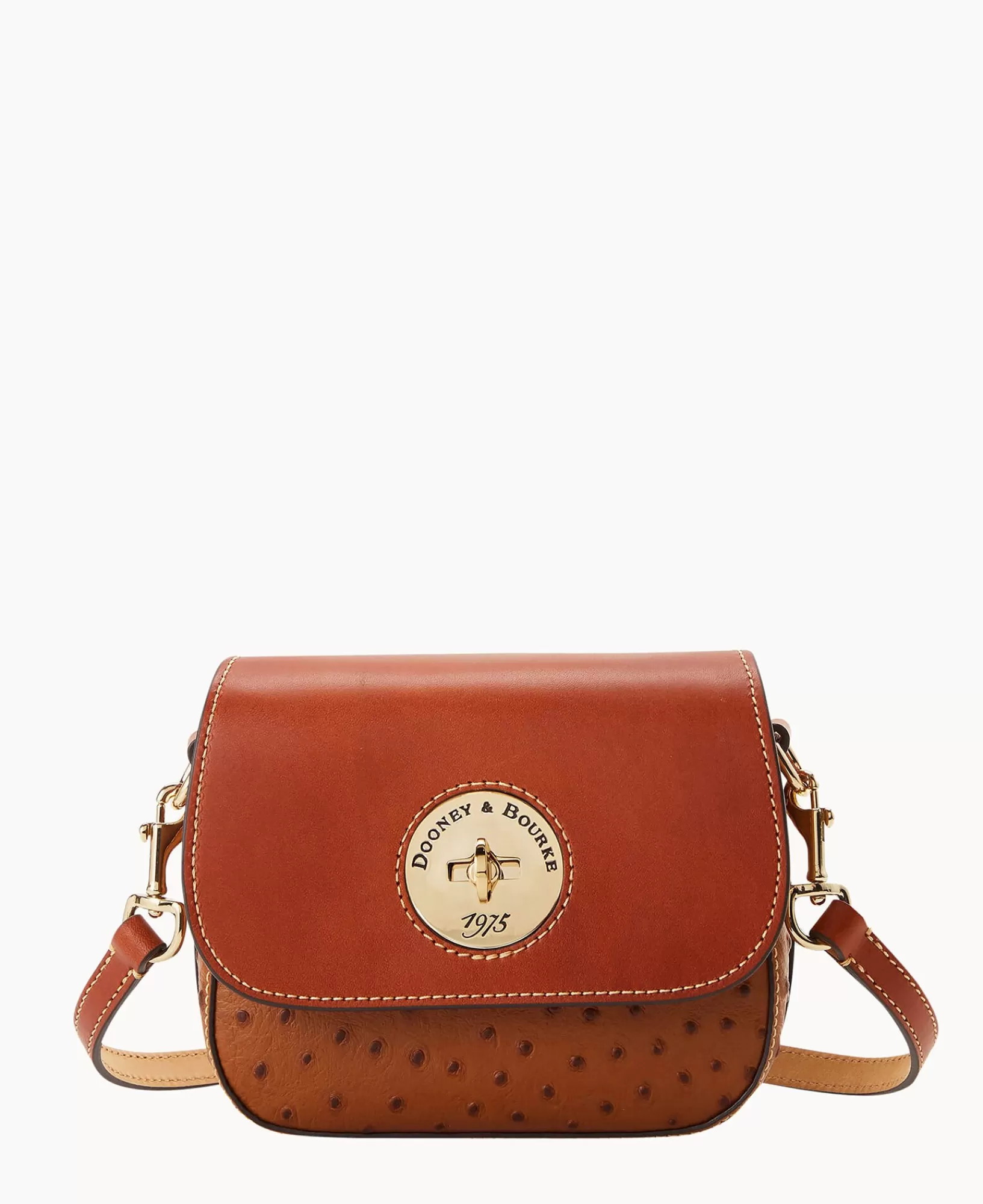 Shoulder Bags | Crossbodies>Dooney & Bourke Ostrich Turnlock Flap Saddle Caramel