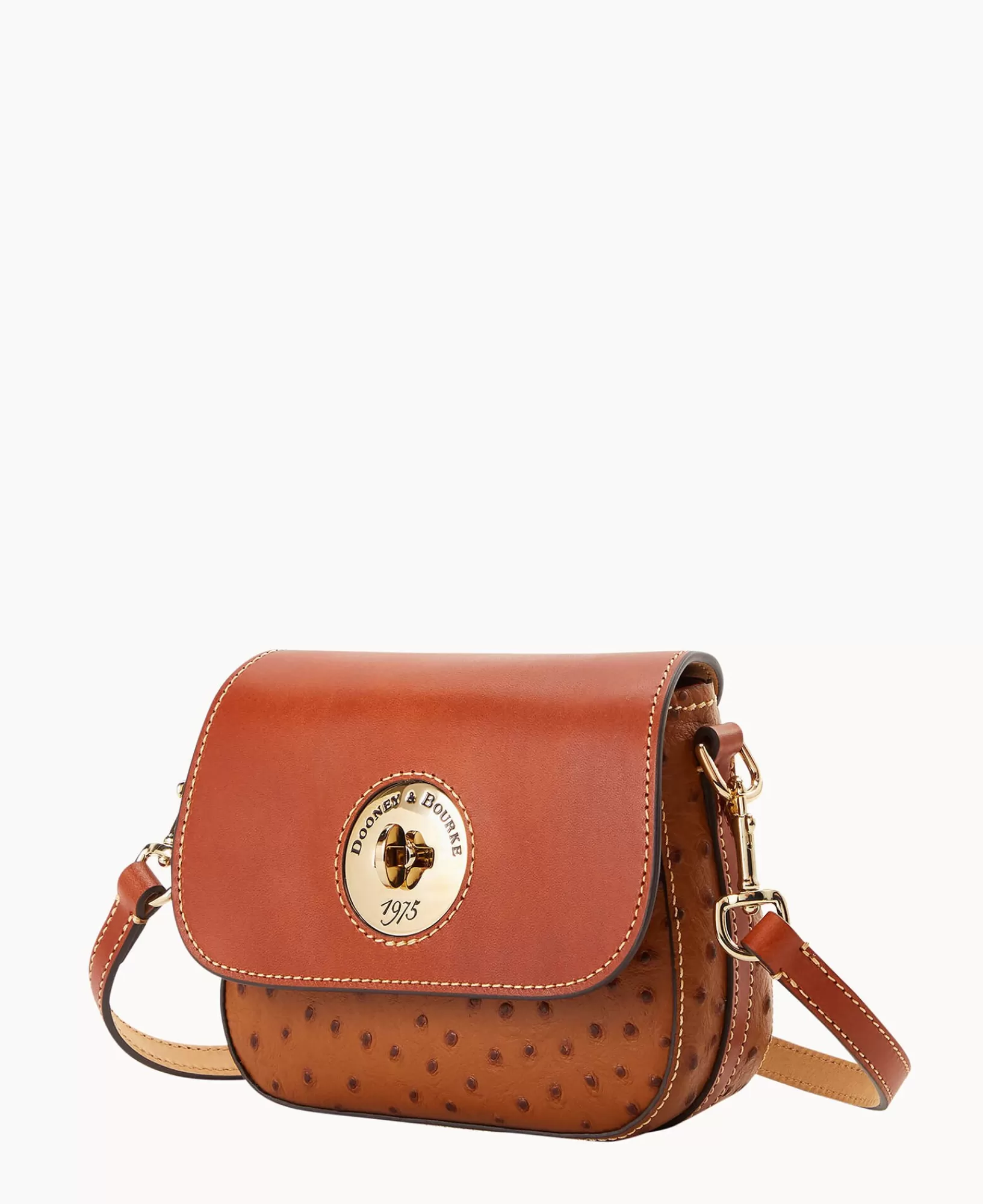 Shoulder Bags | Crossbodies>Dooney & Bourke Ostrich Turnlock Flap Saddle Caramel