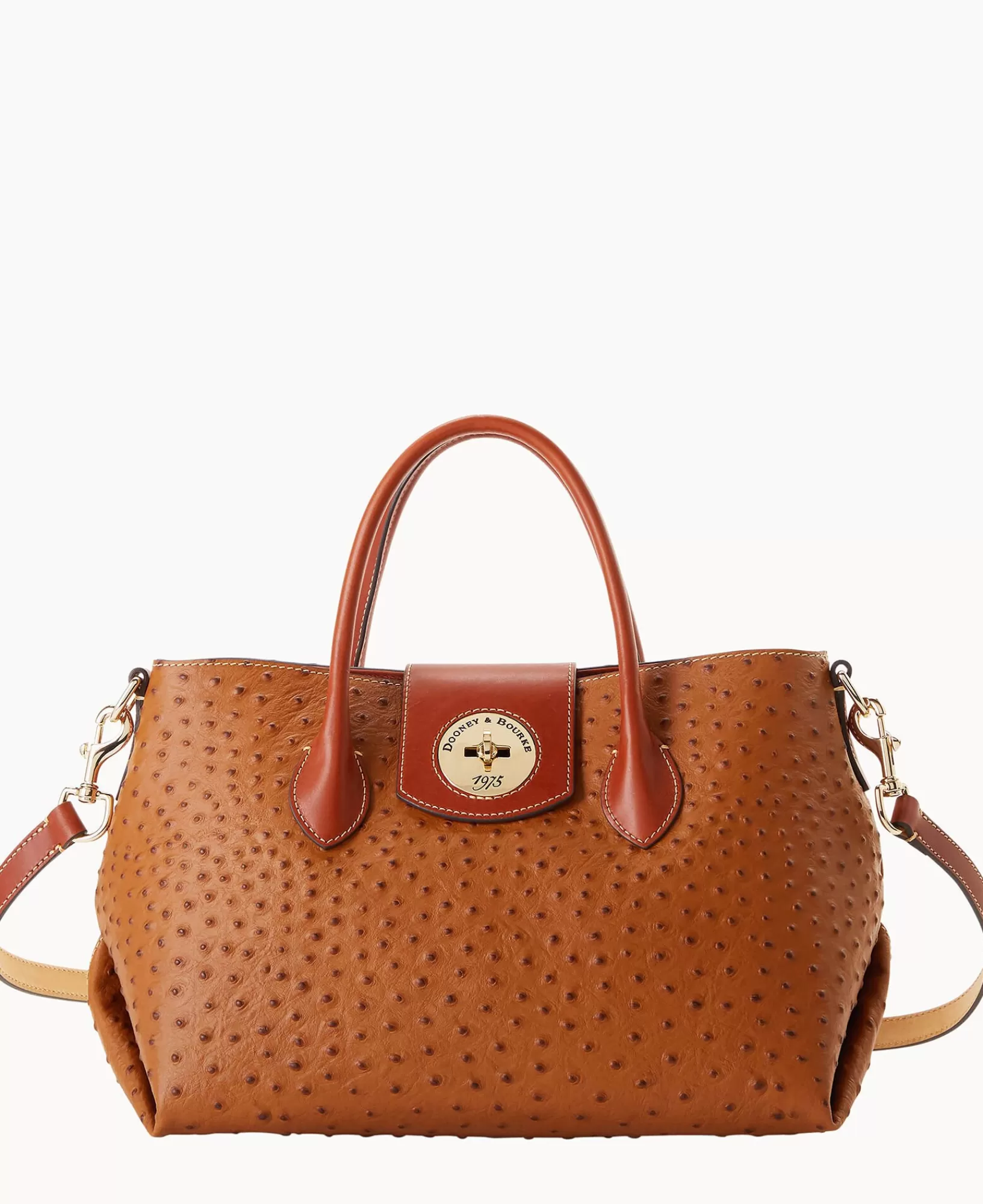 Shoulder Bags | Totes>Dooney & Bourke Ostrich Turnlock Handle Tote 30 Caramel