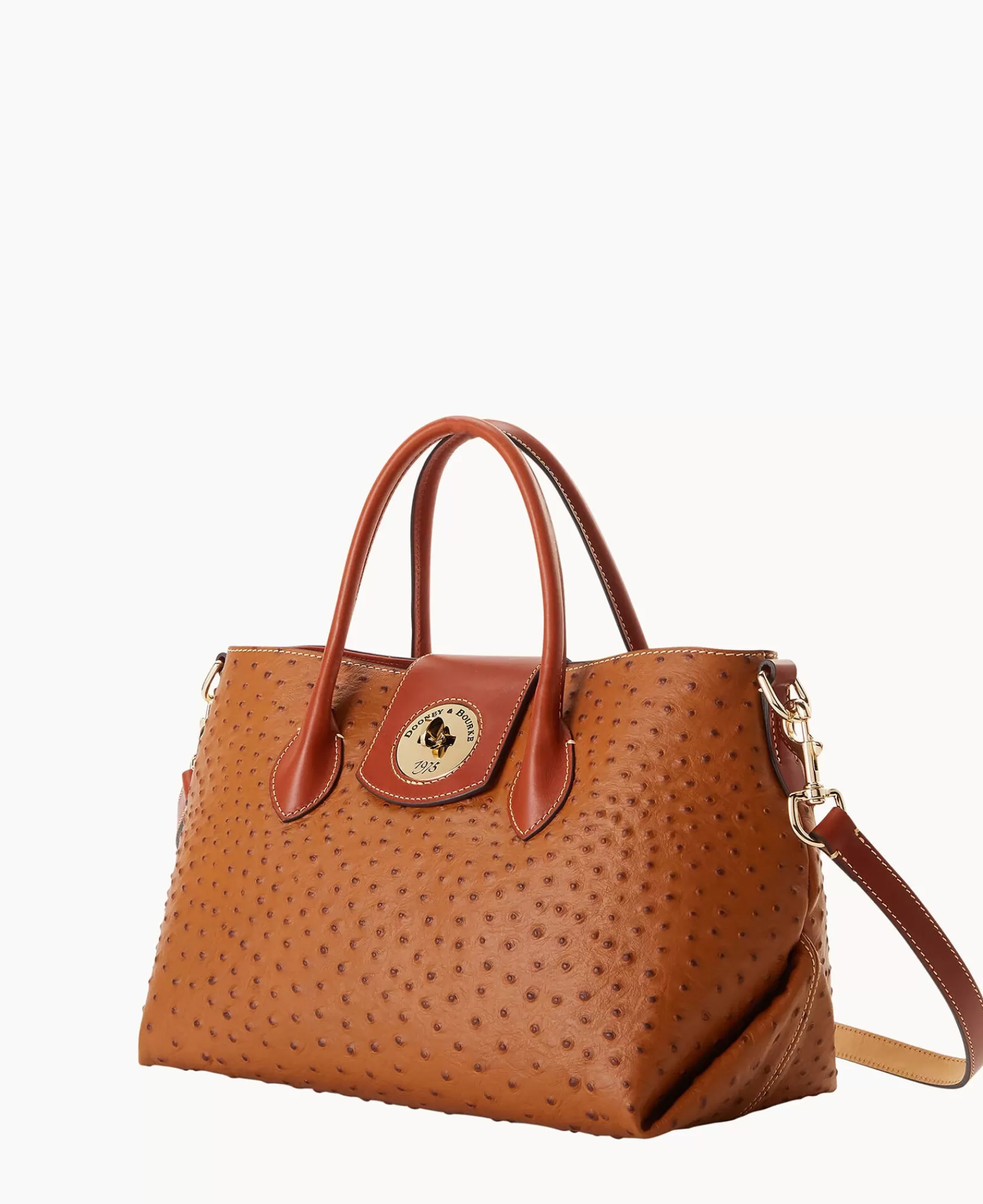 Shoulder Bags | Totes>Dooney & Bourke Ostrich Turnlock Handle Tote 30 Caramel