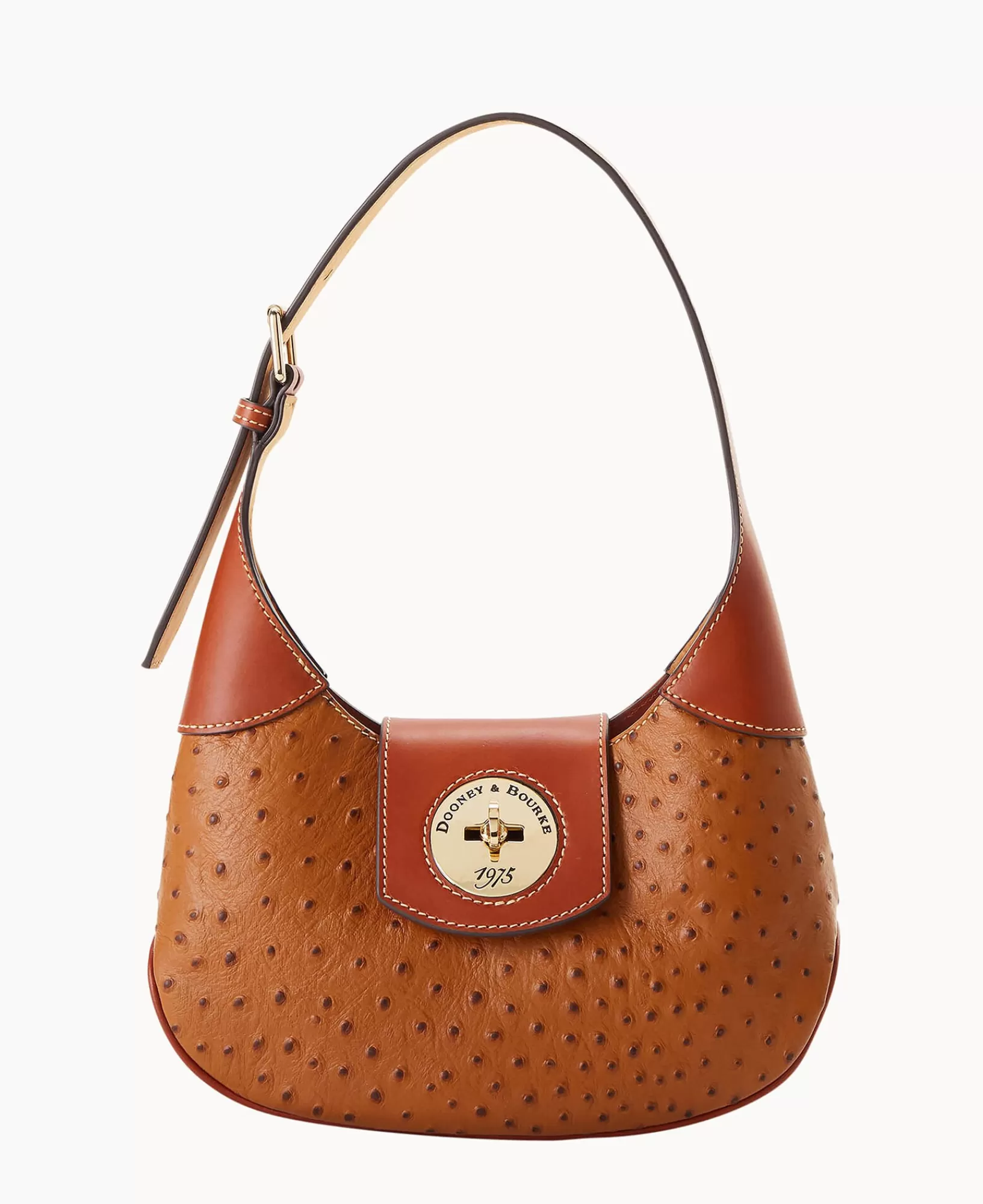 Shoulder Bags>Dooney & Bourke Ostrich Turnlock Hobo 26 Caramel