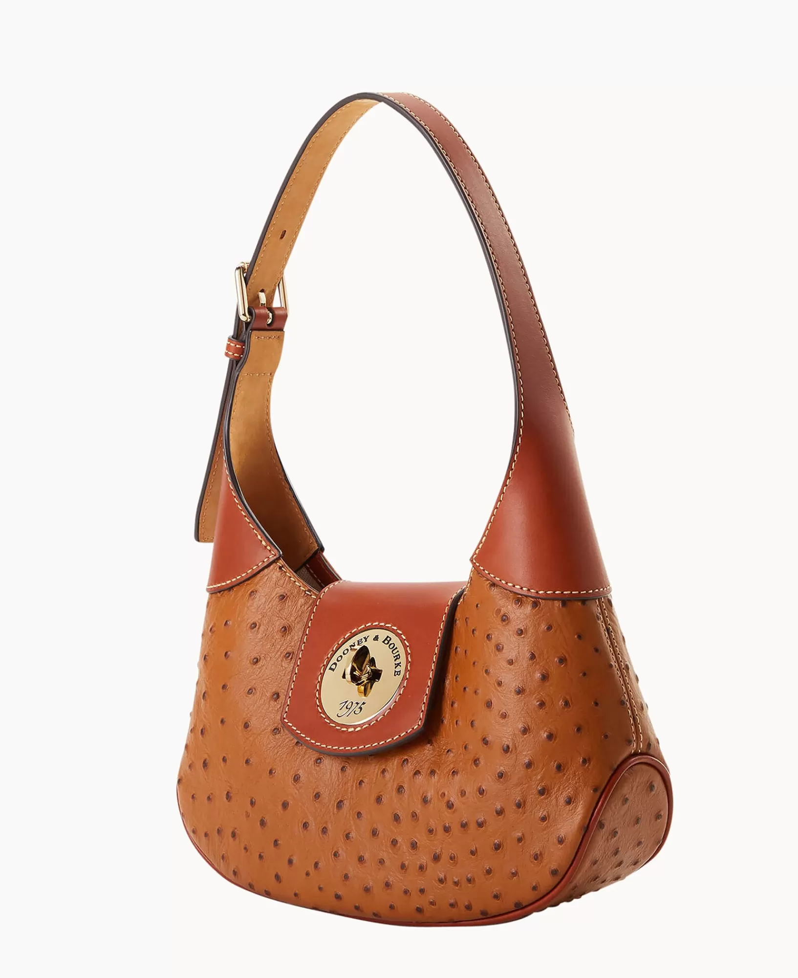 Shoulder Bags>Dooney & Bourke Ostrich Turnlock Hobo 26 Caramel