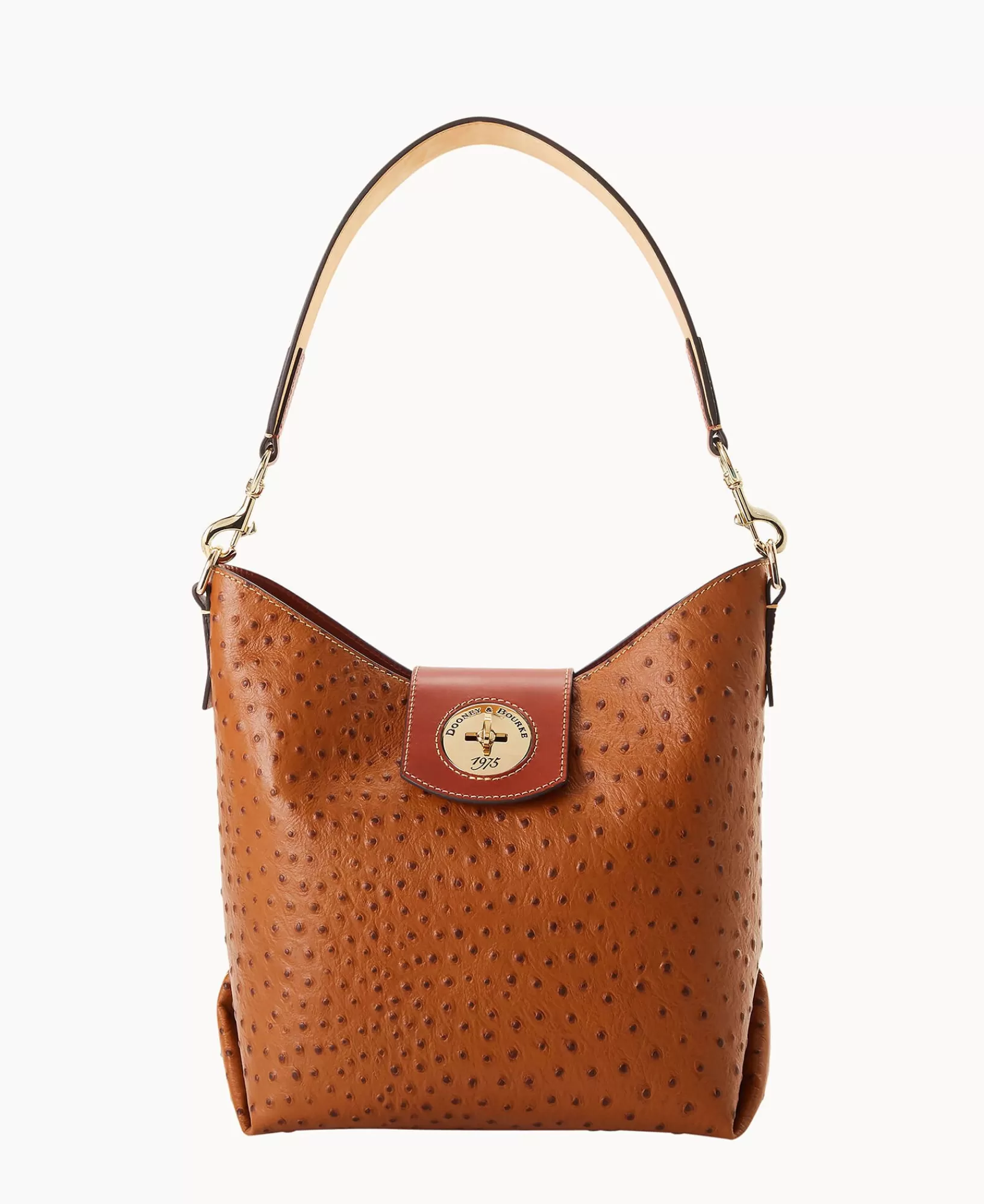 Shoulder Bags>Dooney & Bourke Ostrich Turnlock Sac 30 Caramel