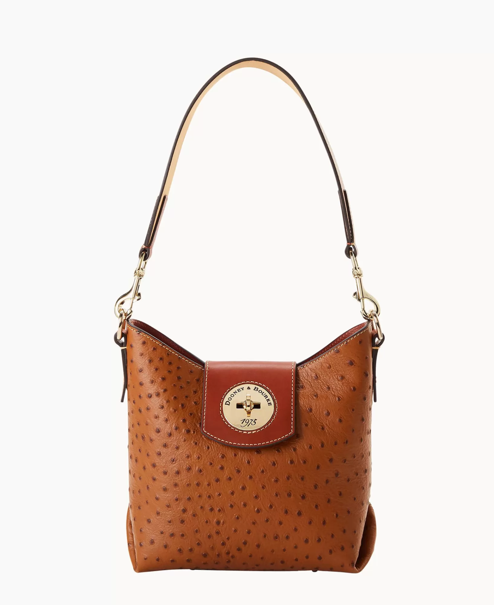 Shoulder Bags>Dooney & Bourke Ostrich Turnlock Sac 22 Caramel