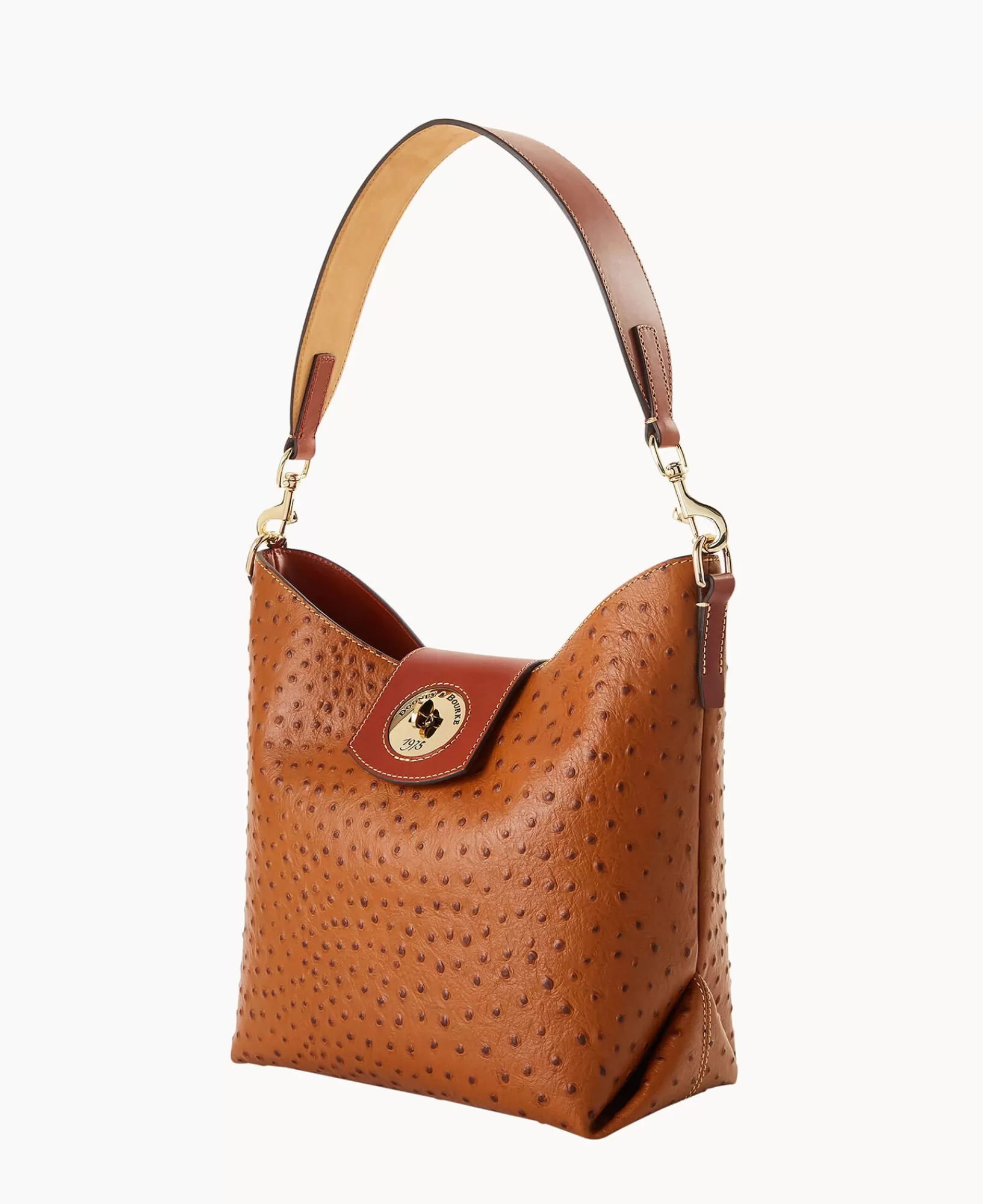 Shoulder Bags>Dooney & Bourke Ostrich Turnlock Sac 30 Caramel