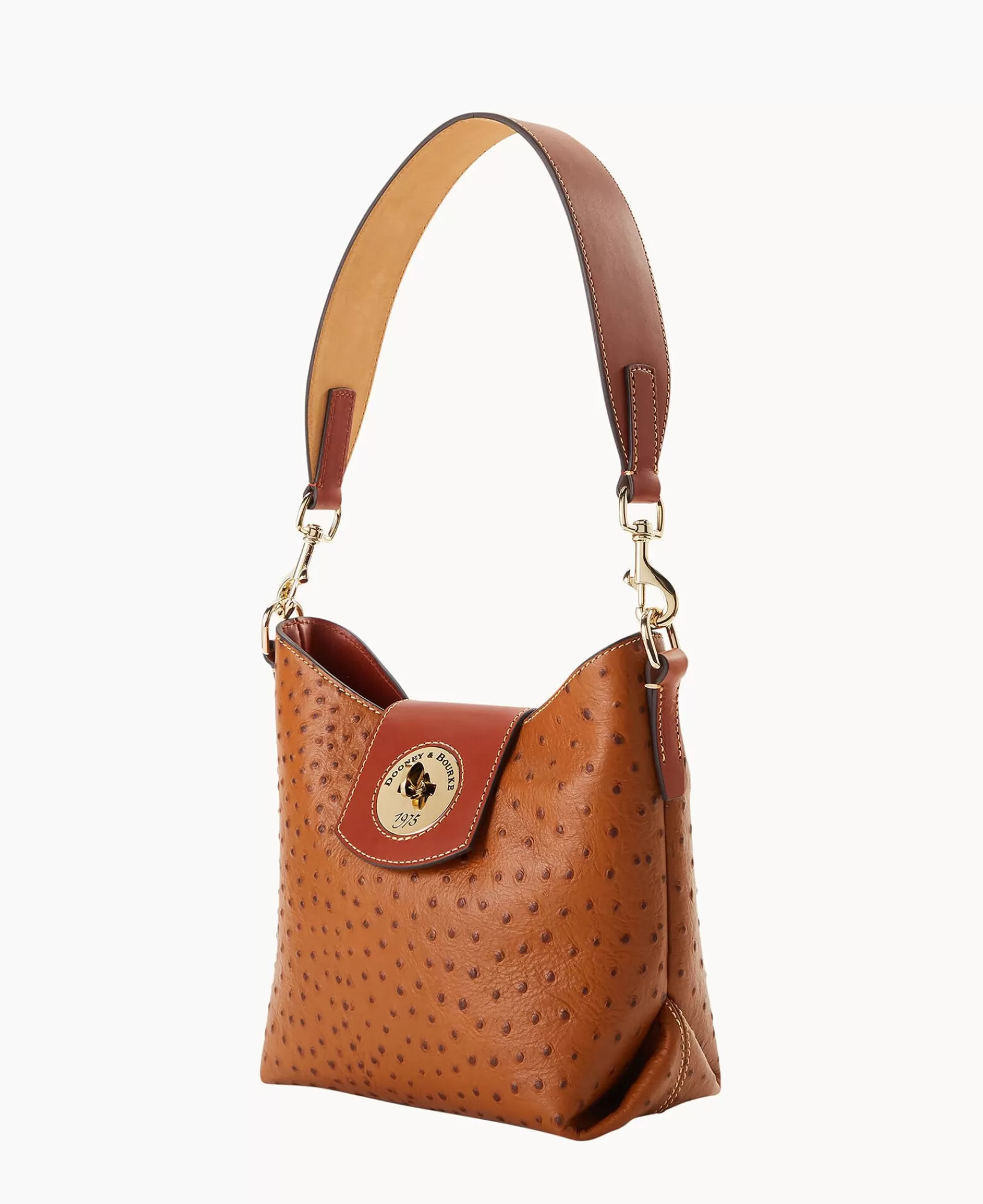 Shoulder Bags>Dooney & Bourke Ostrich Turnlock Sac 22 Caramel